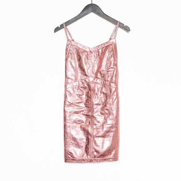 For Love & Lemons X Free People Metallic Pink Faux Leather Luna Dress - Size S - Picture 3 of 16